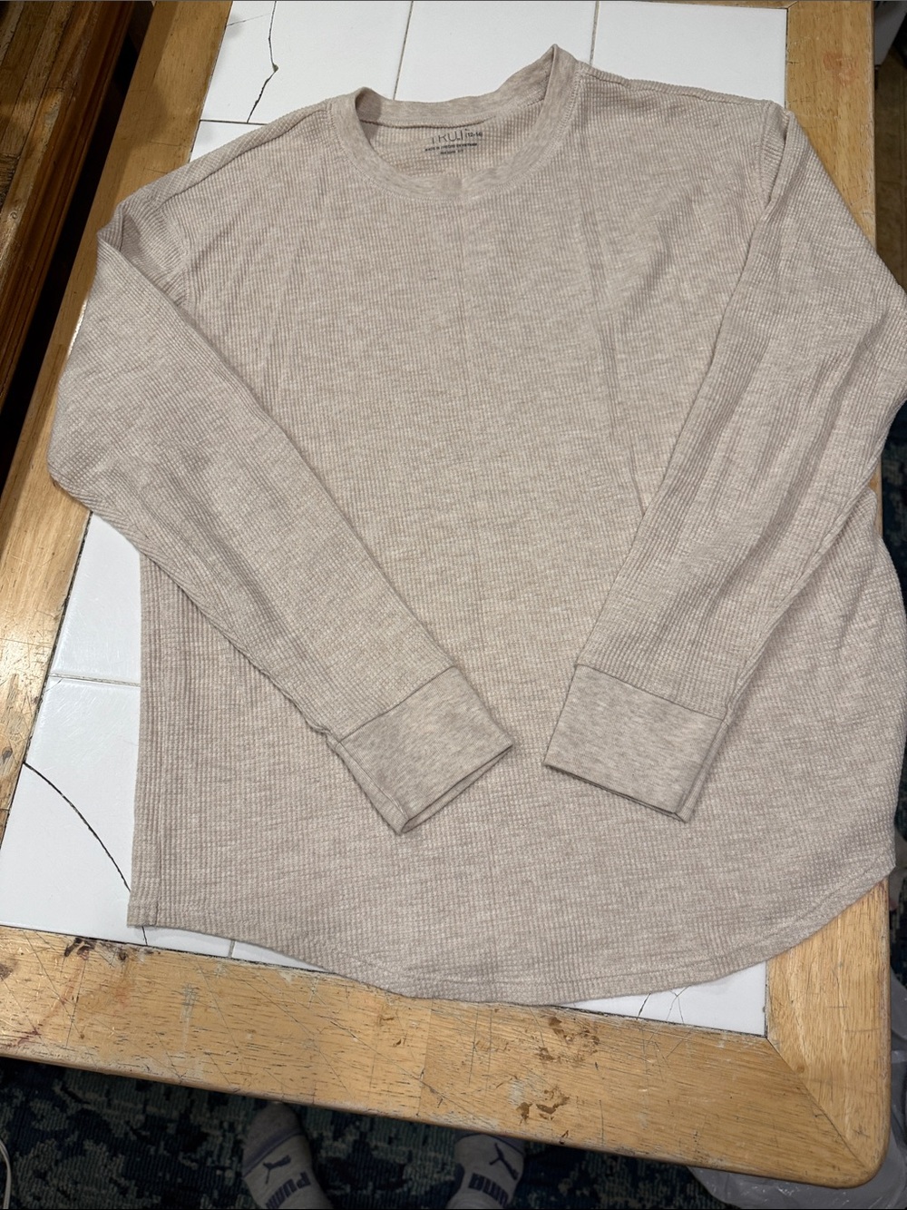 Time and Tru Beige Long Sleeve Waffle Knit Top
